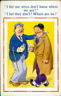 Drunkards Collection: Comic postcard, Two drunkards chatting Date: 20th century