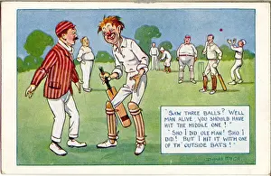 Drunk Prints: Comic postcard, Drunken batsman who saw three balls Date: 20th century