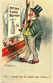 Comic postcard, Drunken man, patent cork drawers Date: 20th century
