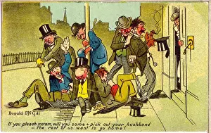 Drunk Prints: Comic postcard, Drunken men going home Date: 20th century