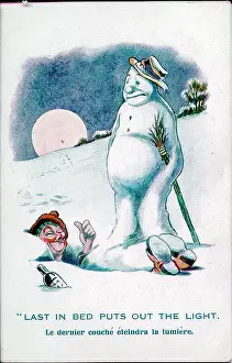 Drunkard Prints: Comic postcard, Drunken Scotsman talks to snowman Date: early 20th century