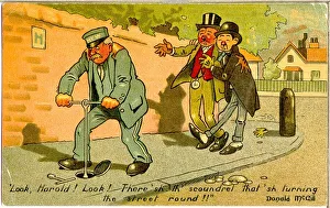 Dizzy Gallery: Comic postcard, Two drunks in the street