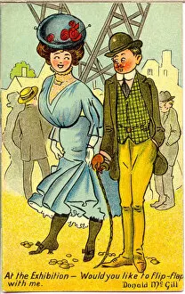 Comic postcard, Edinburgh Exhibition - invitation to flip-flap Date: 20th century