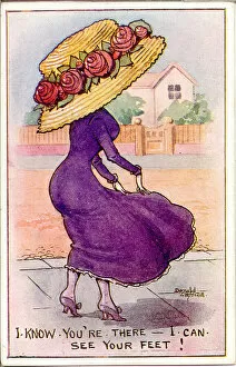 Enormous Collection: Comic postcard, Edwardian woman in large hat
