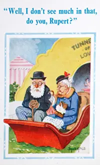 Courtship Prints: Comic postcard, Elderly couple emerge from Tunnel of Love Date: circa 1961