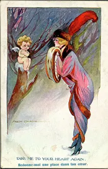 Spurgin Prints: Comic postcard, Elegant woman and cupid - Take me to your heart again Date: early 20th century