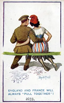 Bench Collection: Comic postcard, England and France will always pull together, WW1 Date: circa 1918