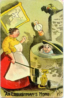 Threat Collection: Comic postcard, An Englishmans Home Date: 1909