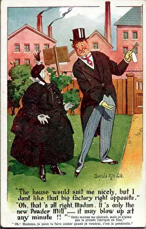 Languages Prints: Comic postcard, estate agent and elderly woman
