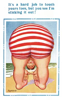 Exercising Prints: Comic postcard, exercising on the beach