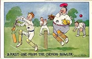 Keeper Prints: Comic postcard, A fast one from the demon bowler Date: 20th century