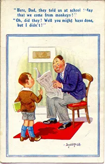 Darwin Gallery: Comic postcard, Father and son discuss evolution