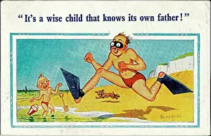 Bathe Prints: Comic postcard, Father and son at the seaside Date: 20th century