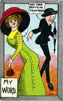 Clergyman Collection: Comic Postcard - feeble Vicar not tempted by a pretty girl