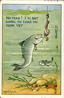 Avoiding Collection: Comic postcard, Fish avoids worm and hook Date: 20th century