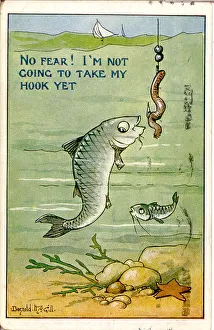 Avoiding Collection: Comic postcard, Fish avoids worm and hook Date: 20th century