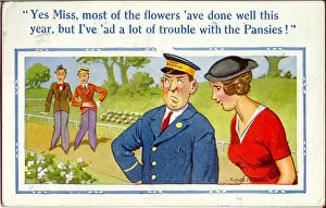 Comic postcard, Flowers in the park Date: 20th century