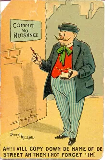 Nuisance Gallery: Comic postcard, French man notes down street name