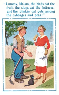 Peas Prints: Comic postcard, gardener complaining