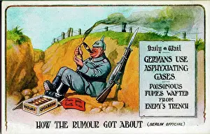 Rumour Prints: Comic postcard, German soldier with cigar - How the rumour got about (Berlin official)
