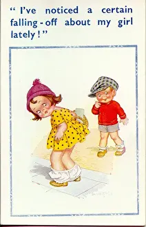 Meaning Prints: Comic postcard, Girl and boy, falling-off Date: 20th century