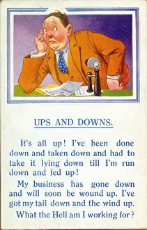 Comic postcard, Gloomy businessman - Ups and Downs Date: 20th century