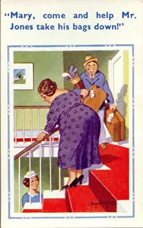 Suitcases Prints: Comic postcard, help with suitcases