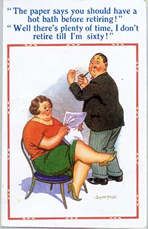 Discussion Prints: Comic postcard, Hot bath before retiring Date: 20th century