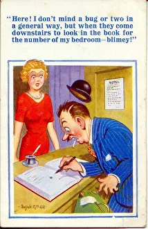 Surprised Gallery: Comic postcard, Hotel guests complaint Date: 20th century