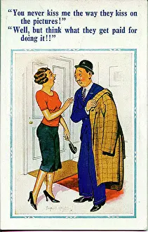 Disappointed Prints: Comic postcard, Husband going out to work Date: 20th century