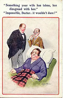 Comic postcard, Husband, wife and doctor Date: 20th century