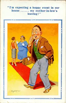 Meaning Prints: Comic postcard, Husband, wife and mother-in-law Date: 20th century