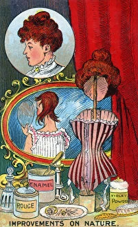 Corset Collection: Comic Postcard - Improvements on Nature - Hair and Make-up (rouge, enamel, violet powder)
