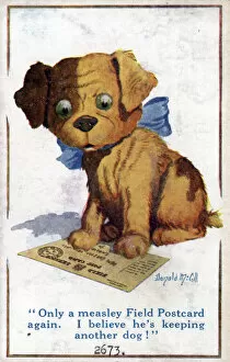 Images Dated 17th March 2021: Comic postcard, Jealous puppy, WW1 Date: circa 1918