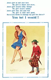 Comic postcard, Jims girl and my girl compared Date: 20th century