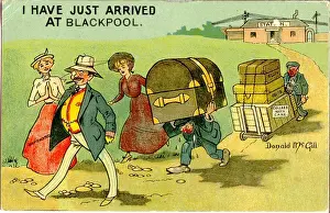 Arrived Prints: Comic postcard, Just arrived at Blackpool Date: 20th century