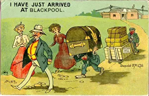 Comic postcard, Just arrived at Blackpool Date: 20th century Comic postcard, Just arrived at Blackpool Date: 20th century