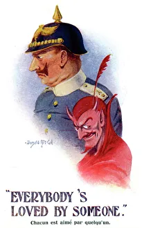 Satan Prints: Comic postcard, Kaiser Wilhelm and the Devil. Date: 1914-1918