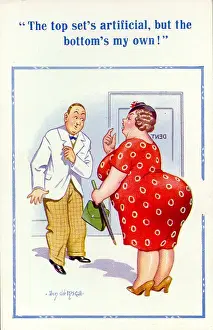 Teeth Prints: Comic postcard, Large woman at the dentists Date: 20th century