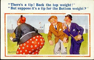 Comic postcard, Large woman at the races