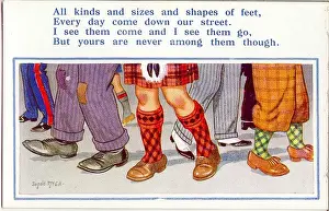 Comic postcard, Legs and feet in the street Date: 20th century