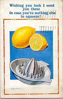 Citrus Prints: Comic postcard, Lemons and squeezer Date: 20th century