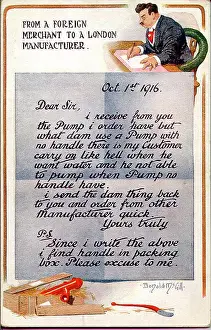 Crate Prints: Comic postcard, letter of complaint from overseas customer - the missing handle which isn't missing