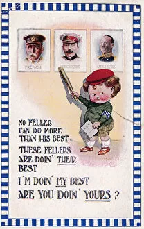 Kitchener Gallery: Comic postcard, Little boy and Allied leaders, WW1 - French