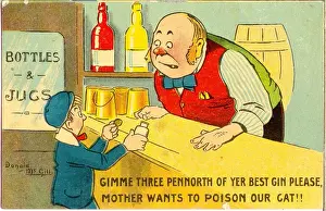 Barman Prints: Comic postcard, Little boy and barman Date: 20th century