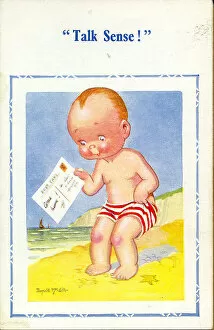 Comic postcard, Little boy with card on the beach