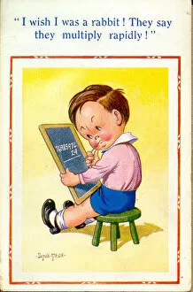 Mathematics Collection: Comic postcard, Little boy doing multiplication Date: 20th century