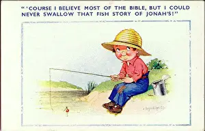 Jonah Prints: Comic postcard, Little boy fishing Date: 20th century