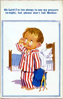 Comic postcard, Little boy going to bed Date: 20th century
