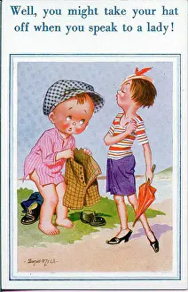 Manners Prints: Comic postcard, Little boy and haughty girl Date: 20th century